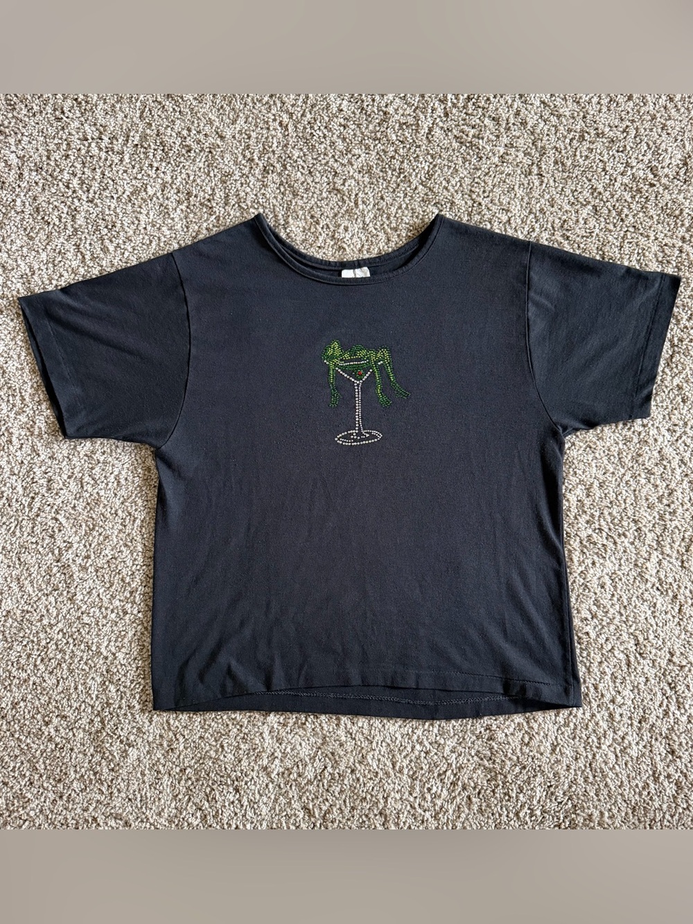Y2K Vintage Walco Bling Frog Martini faded black tee